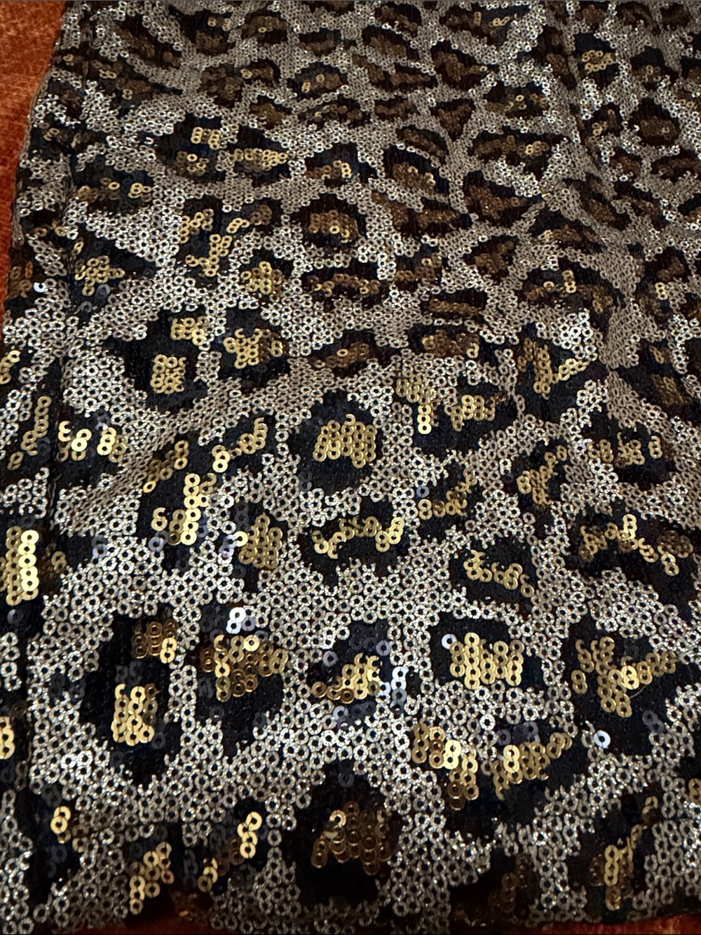 Revamped | Gold & Black Sequin Leopard Crop Top and Skirt Set | L - Picture 6 of 11